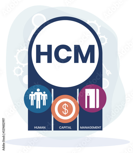 HCM - Human Capital Management acronym. business concept background. Vector illustration for website banner, marketing materials, business presentation, online advertising