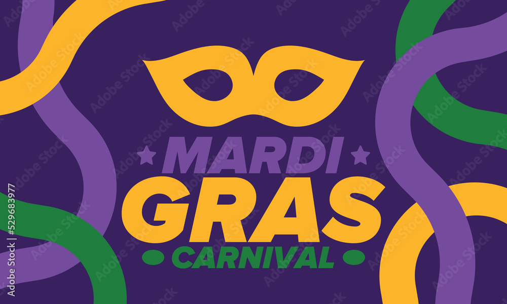 Mardi Gras Carnival in New Orleans. Fat Tuesday. Traditional holiday, celebration annual. Folk festival, costume masquerade, fun party. Carnival mask. Poster, card, banner and background. Vector Mardi Gras Carnival in New Orleans. Fat Tuesday. Traditional holiday, celebration annual. Folk festival, costume masquerade, fun party. Carnival mask. Poster, card, banner and background. Vector
