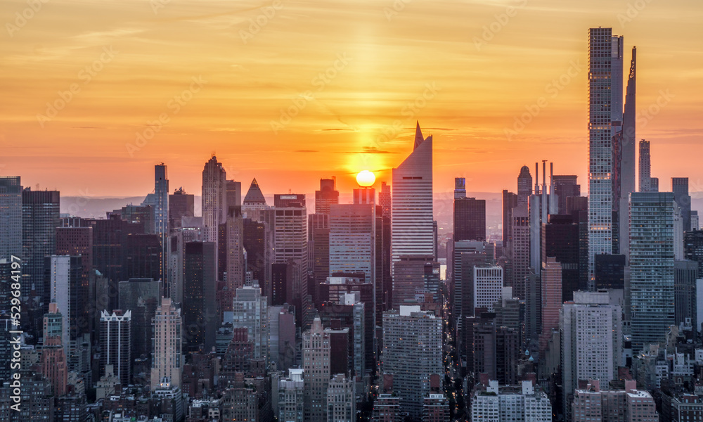 Midtown New York City at sunset aerial view
