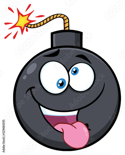 Crazy Bomb Face Cartoon Mascot Character With Expressions. Hand Drawn Illustration Isolated On Transparent Background