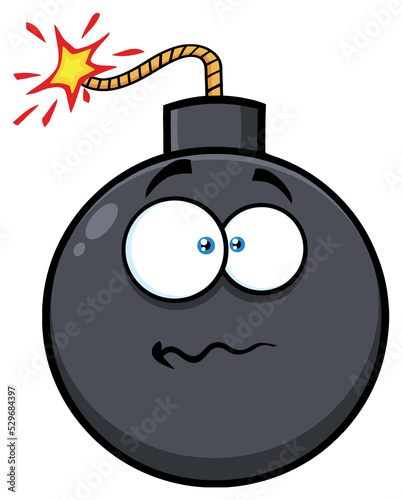 Nervous Bomb Face Cartoon Mascot Character With Expressions. Hand Drawn Illustration Isolated On Transparent Background