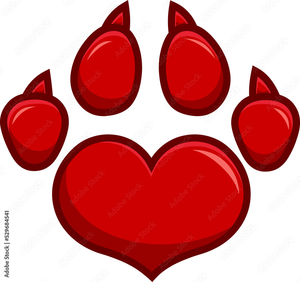 Obraz premium Love Paw Print Logo Flat Design. Hand Drawn Illustration Isolated On Transparent Background