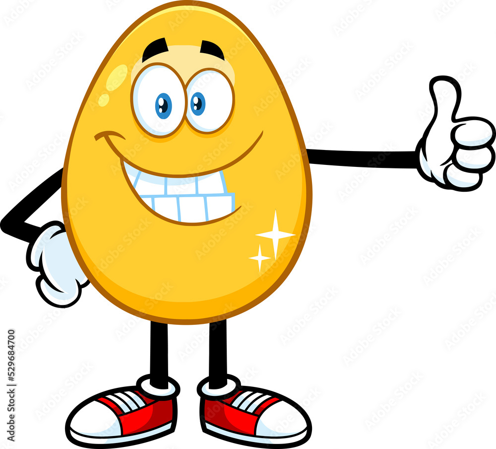 Golden Egg Cartoon Character Showing Thumbs Up. Hand Drawn Illustration Isolated On Transparent