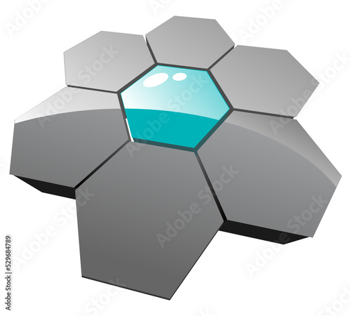Fototapeta Naklejka Na Ścianę i Meble -  3D dynamic icon, Business, corporation logo - grey hexagons shape isolated.