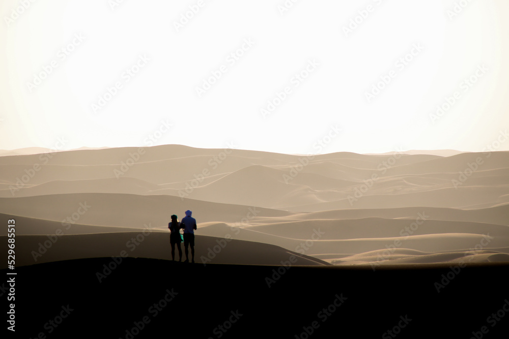 Couple on a sand dune in the Sahara desert