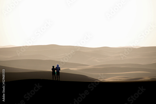 Fototapeta Naklejka Na Ścianę i Meble -  Couple on a sand dune in the Sahara desert