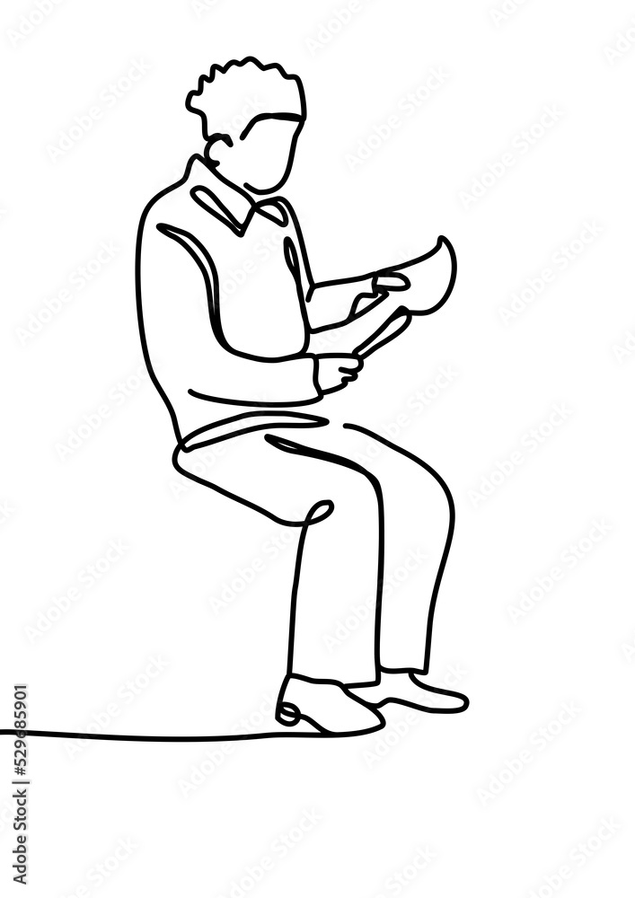 continuous line drawing , people  read a book	