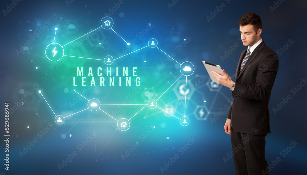 Businessman thinking about technology concept