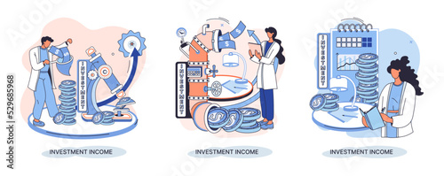 Investment, saving money and finance growth business concept metaphor. Analyzes charts and indicators of income growth. Investment income from securities and other non-commercial investments dividends