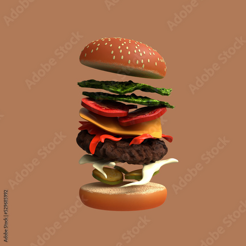 3D rendering of hamburger component structure with pastel color theme