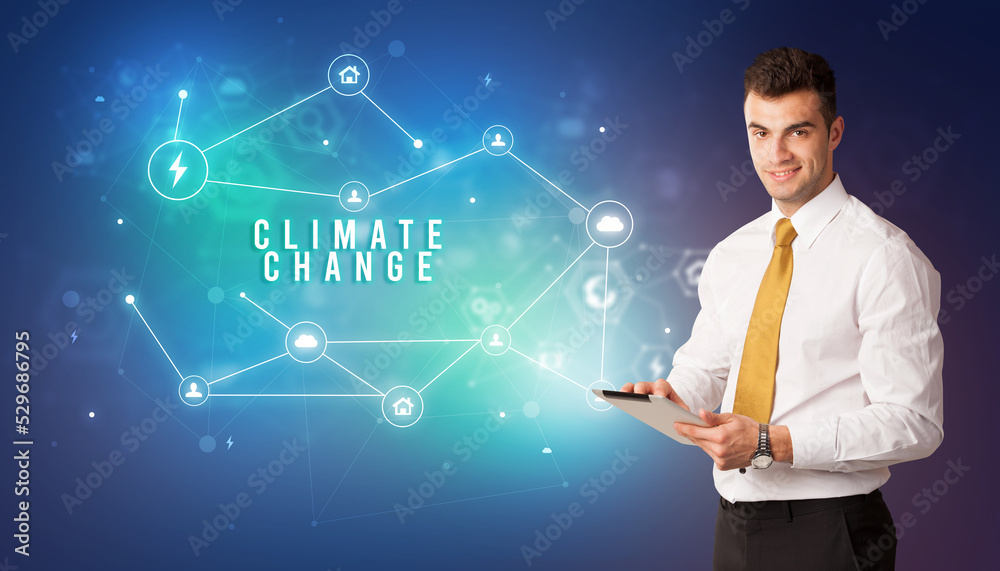 Businessman thinking about technology concept Businessman thinking about technology concept