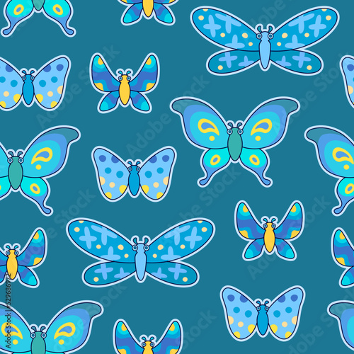 Children s fun pattern with cartoon butterflies in outline style. Background for the covers of sketchbooks and notebooks