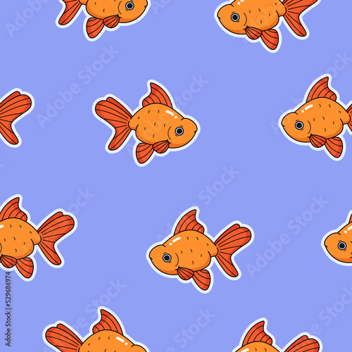 Youthful pattern with goldfish in cartoon outline style. Background for the covers of sketchbooks and notebooks