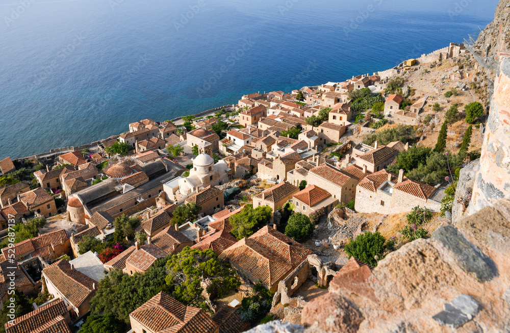 Aerial view of Monemvasia, Greece from Upper town