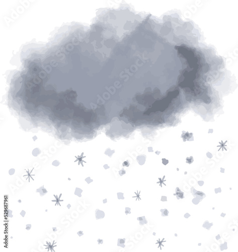 gray cloud with snow watercolor vector freehand drawing