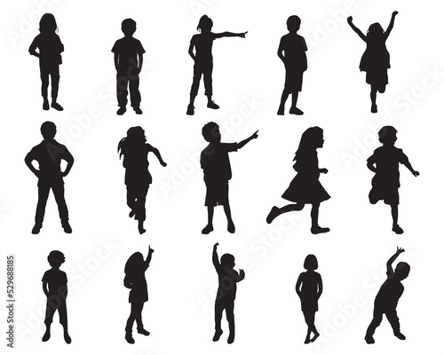 Children kids silhouette set, vector silhouette of children.