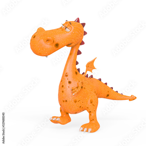 baby dragon is walking up on white background