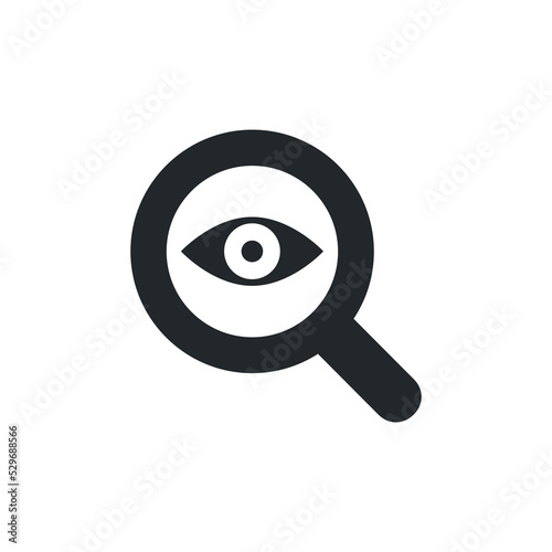 flat vector image isolated on white background, magnifier icon with eye inside