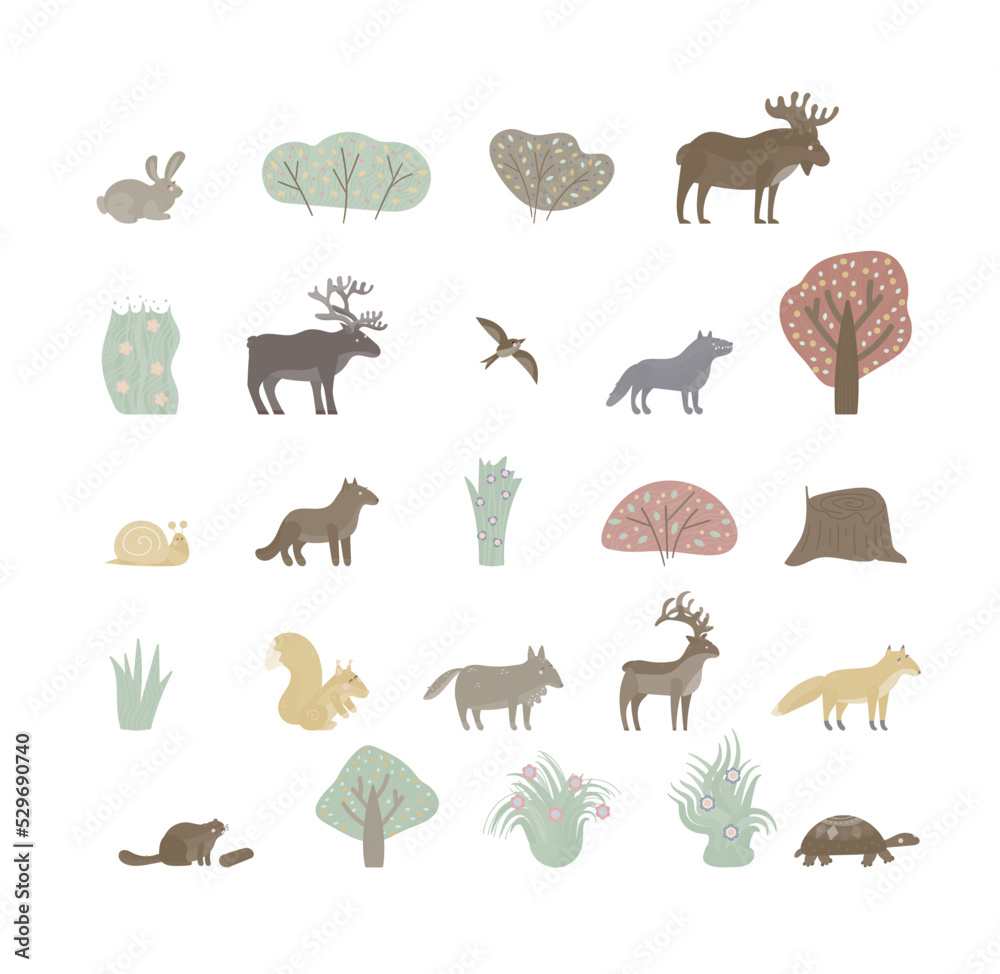 Fototapeta premium set of forest animals vector illustration