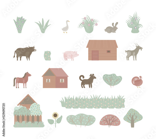 farm animals vector illustration set