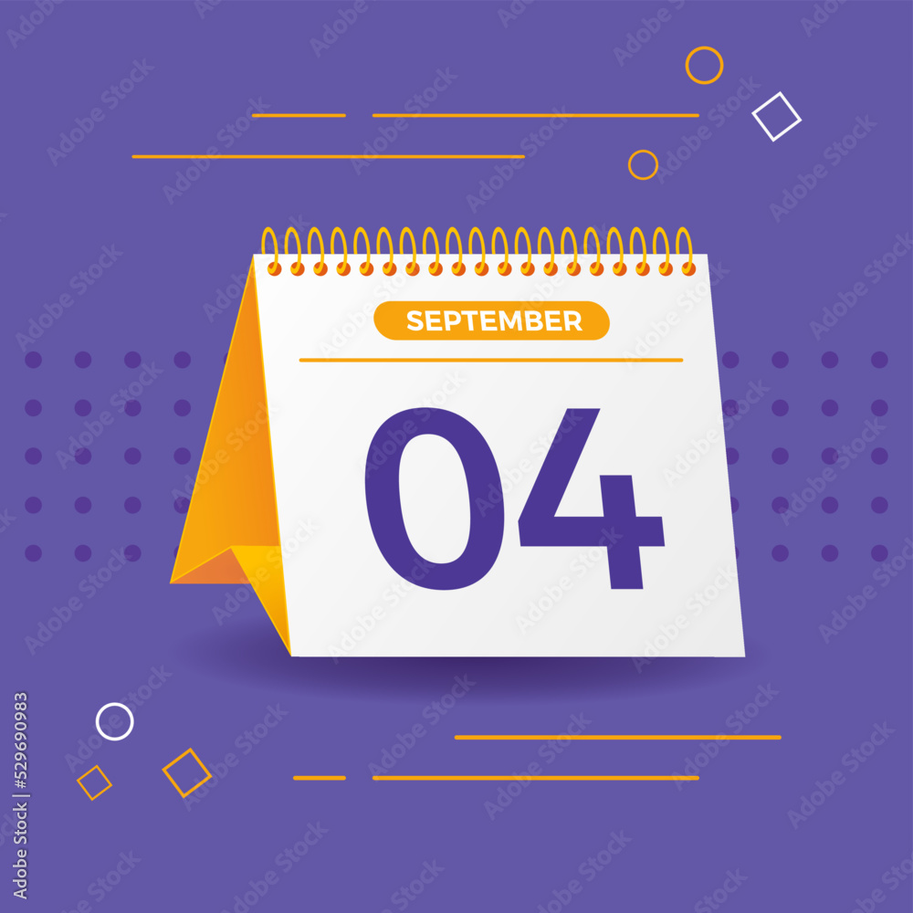 White and yellow calendar on lilac background. 4th of september. Vector. 3D illustration. White and yellow calendar on lilac background. 4th of september. Vector. 3D illustration.
