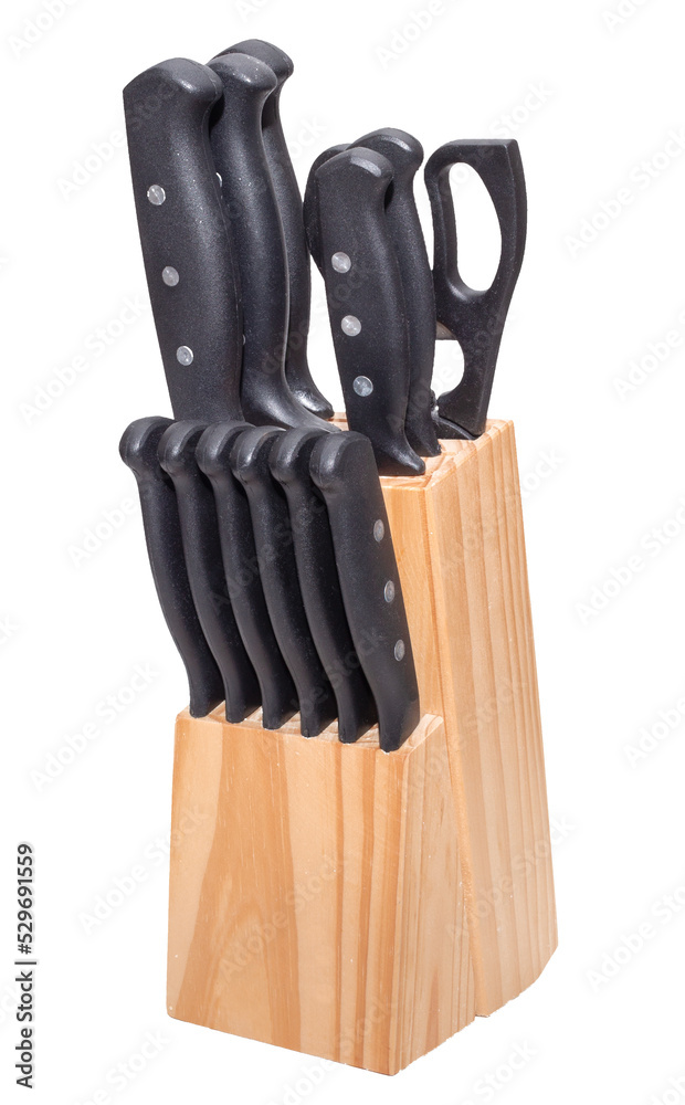 Wooden kitchen knife block on white Wooden kitchen knife block on white
