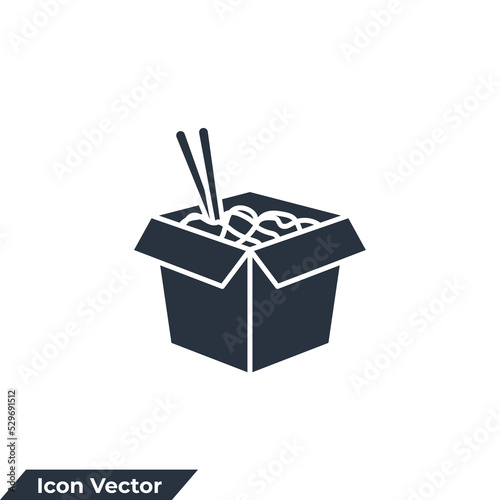 wok box icon logo vector illustration. Asian Noodle in box symbol template for graphic and web design collection