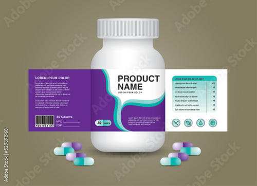 supplement bottle Packaging, Cosmetic packaging. product design. Beauty label, 3d supplement bottle vector, 3d white plastic Pills box, White medical container. healthcare bottle, realistic mock-up.