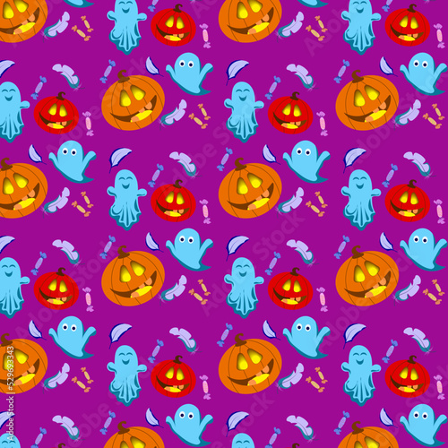 Seamless repeating pattern for Halloween. Doodle  cartoon  hand-drawn color. Design for postcards  digital paper  wallpaper  background  textiles  fabric  poster.