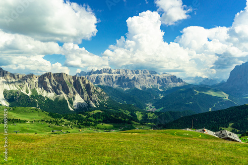 View of the Sella Group from the Seceda. Val Gardena Italy