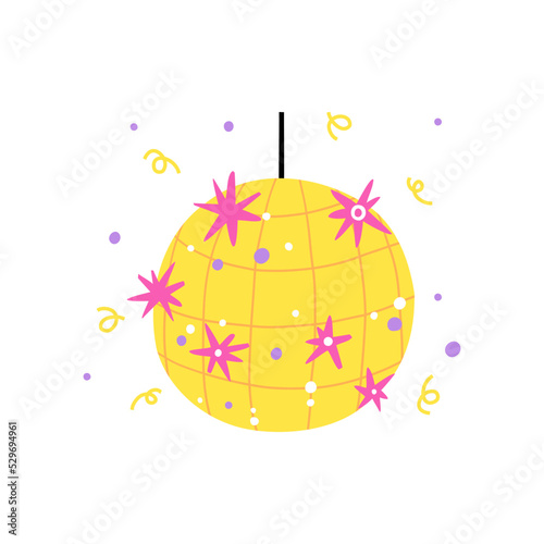 bright disco ball drawn in flat style. vector illustration