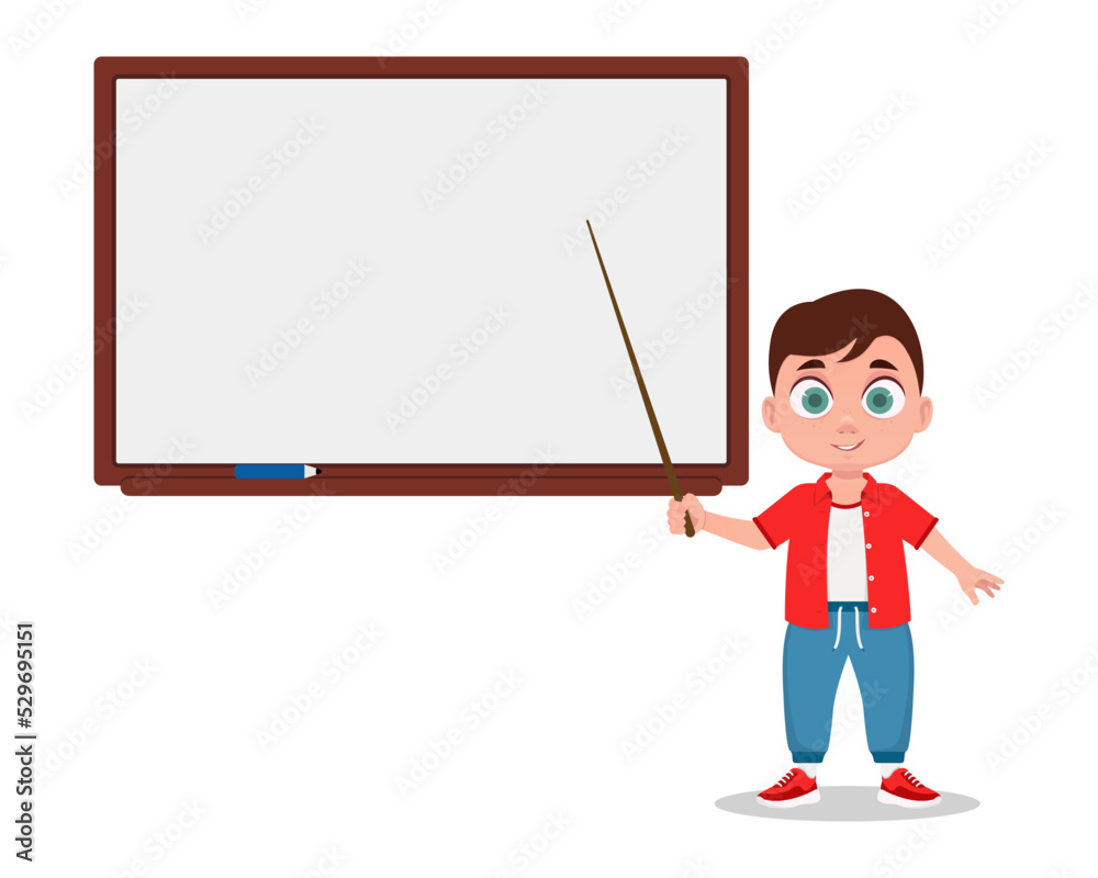Schoolboy with a pointer, a school board, without an inscription. Vector illustration Schoolboy with a pointer, a school board, without an inscription. Vector illustration