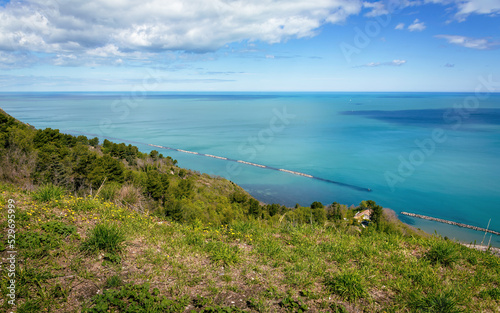 View of the Adriatic sea from the San Bartolo Mount  near Pesaro in the Marche region of Italy