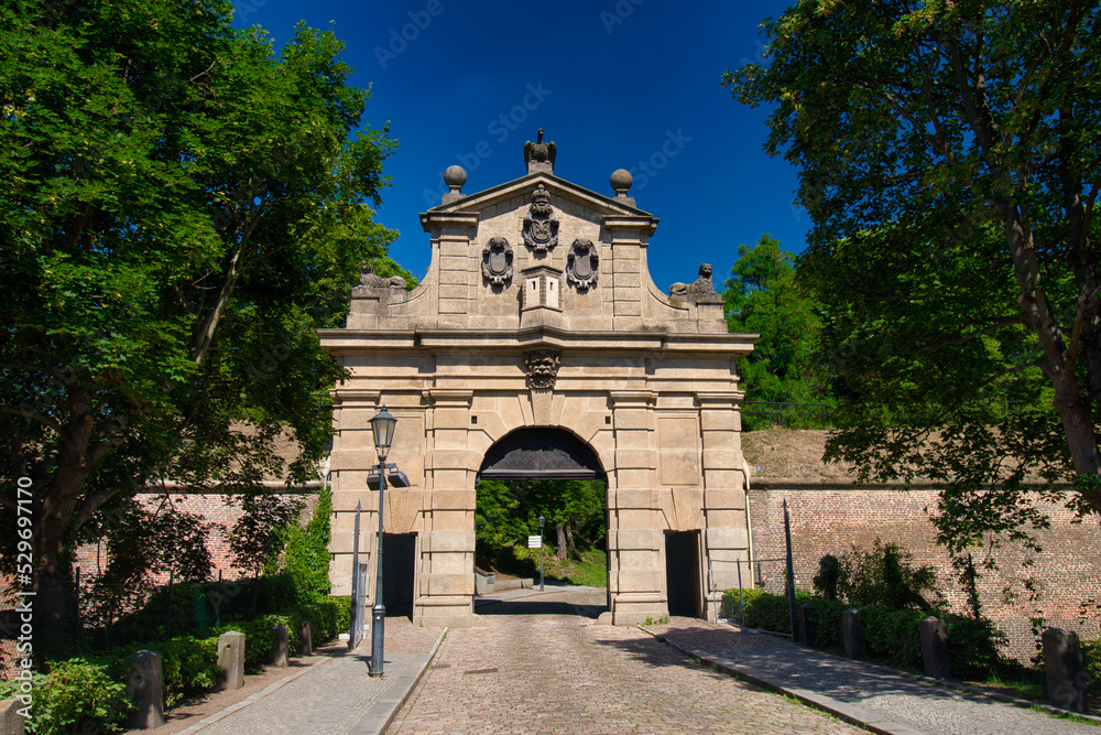 Leopold s Gate in spring day. Vysehrad. Prague. Unesco czech heritage.