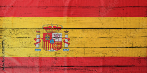 Canvas-taulu Print of Spanish flag on wooden surface. Banner for design