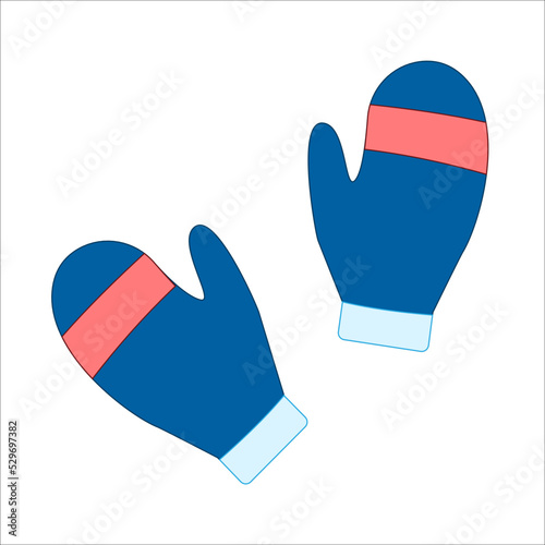 Winter blue mitten. Cartoon kid glove isolated on white background
