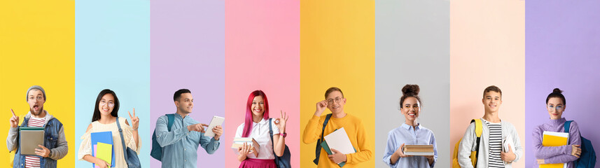 Collage of students on color background