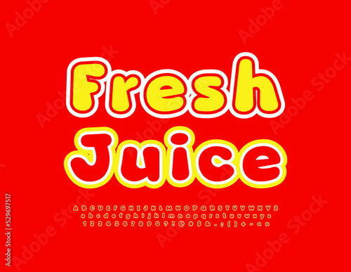Vector colorful emblem Fresh Juice. Trendy bright Font. Artistic Alphabet Letters, Numbers and Symbols set
