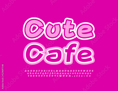 Vector pink logo Cute Cafe. Stylish Bright Font. Trendy Alphabet Letters and Numbers.