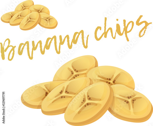 Banana chips vector icon isolated on white background. Round fruit slice cartoon illustration