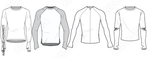 Thermal Underwear, Round Neck Long Sleeve Base Layer Activewear Top Sets  Fashion Illustration, Vector, CAD, Technical Drawing, Flat Drawing, Template, Mockup.