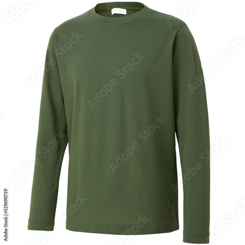 Blank long sleeve shirt mock up template, front and back view, isolated on white background, plain green t-shirt mockup. Long sleeved tee design presentation for print..Green long sleeve shirt mock up