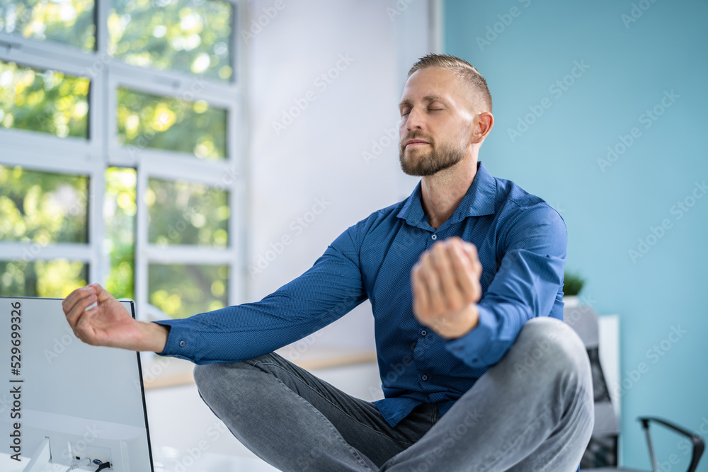 Employee Doing Mental Health Yoga Meditation Employee Doing Mental Health Yoga Meditation