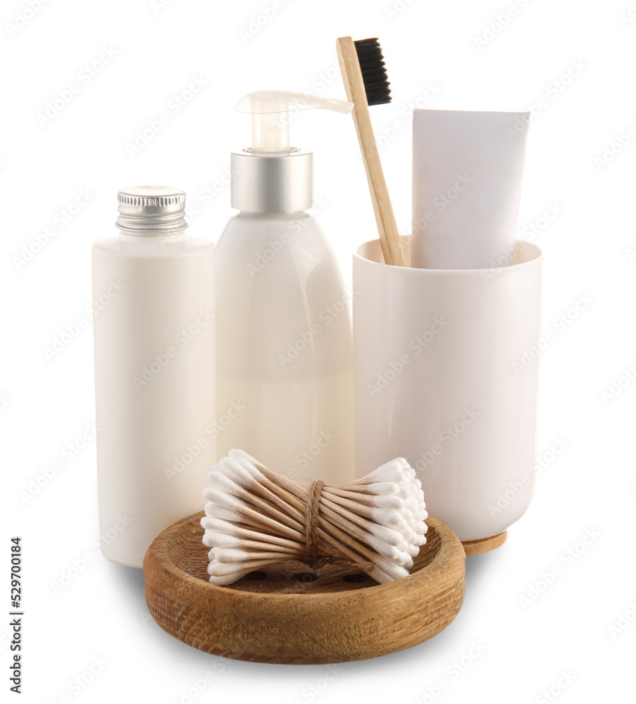Set of bath supplies isolated on white background Set of bath supplies isolated on white background