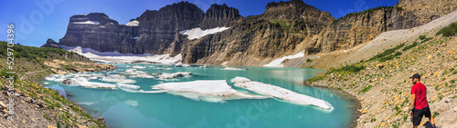 Panoramic view of the Grinnel Glacier Lake in Glacier National Park, Montana photo