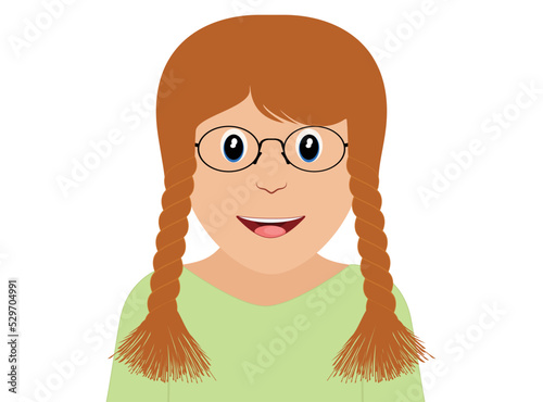Cute ginger girl with happy face, vector illustration