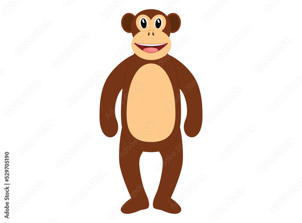 Obraz premium Happy monkey cartoon isolated on white, vector illustration