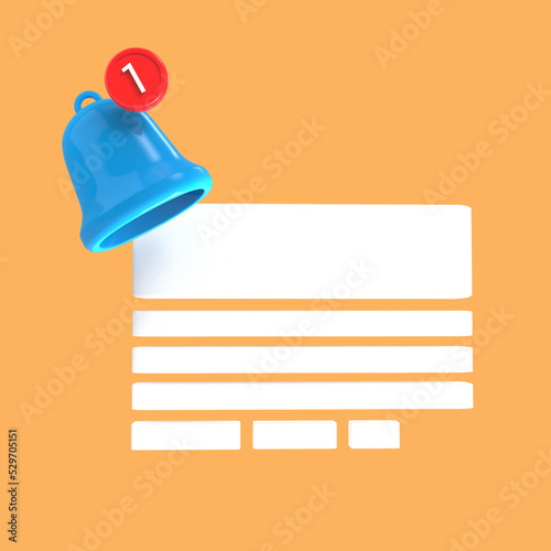 Notification bell remainder with paper icon 3d render isolated object