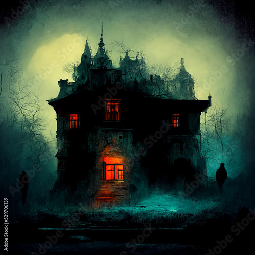 Haunted House Exterior at Night