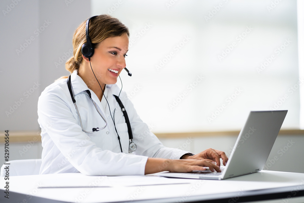 Happy Hospital Receptionist With Headset Happy Hospital Receptionist With Headset